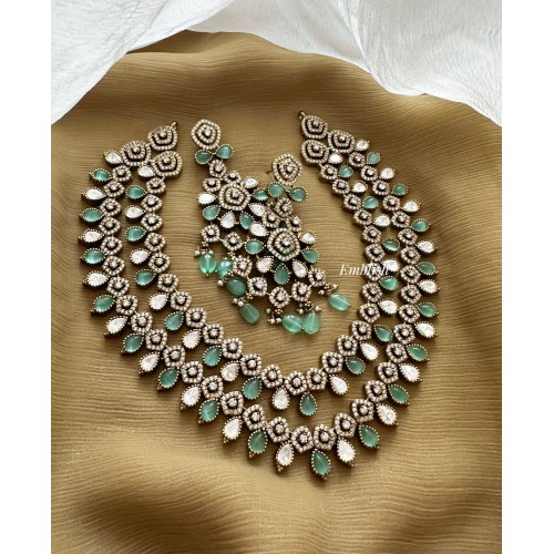 Royal victorian Tear Drop Double Layer Neckpiece - Pastel Blue