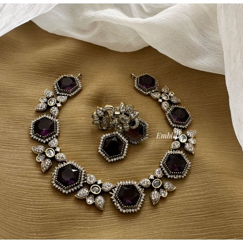 Victorian Flower Diamond Shape Neckpiece  - Purple