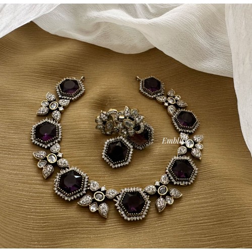 Victorian Flower Diamond Shape Neckpiece  - Purple