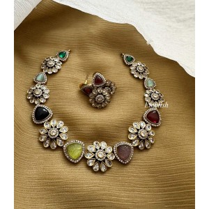 Victorian Flower Navarathna Neckpiece