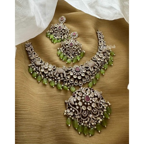 Victorian Flower Double Haathi Peacock Short Neckpiece