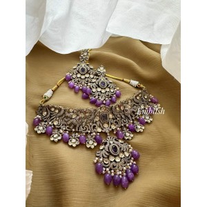 Royal Victorian Flower with Double Peacock Choker - Purple