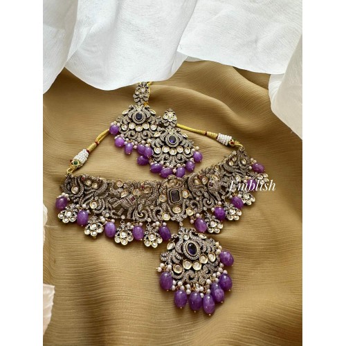 Royal Victorian Flower with Double Peacock Choker - Purple