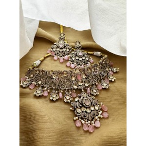 Royal Victorian Flower with Double Peacock Choker - Pastel Pink