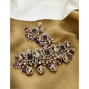 Royal Victorian Flower with Peacock Choker - Purple