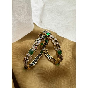 Victorian Peacock Square Bangles - Green