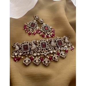 Royal Victorian Flower with Peacock Choker - Red