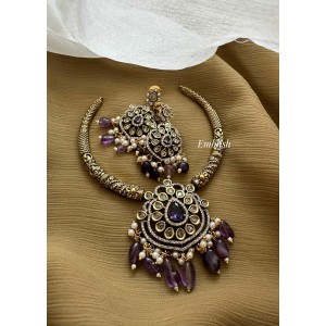 Antique Victorian Flower Hasli Neckpiece Set - Purple