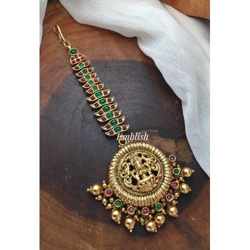 Gold aike Antique Lakshmi Tikka  with Double Beads
