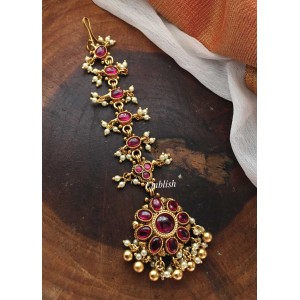 Gold a like Antique Flower Tikka with Double Beads