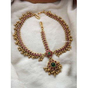 Kemp Stone Antique Three Layer with golden beads mang Tikka 