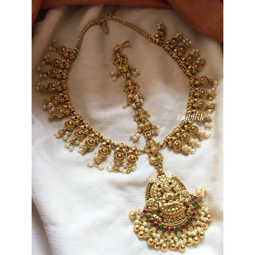 Gold alike Lakshmi with Double beads Three Layer Tikka
