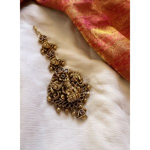 Antique Lakshmi with 3d Peacock Flower Tikka - Gold Beads