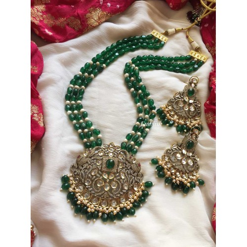 Victorian Haathi Pendant Pearl Mala Neckpiece - Green