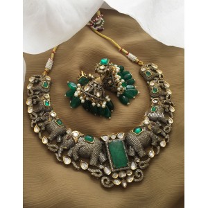 Royal Victorian Grand Haathi Neckpiece - Green