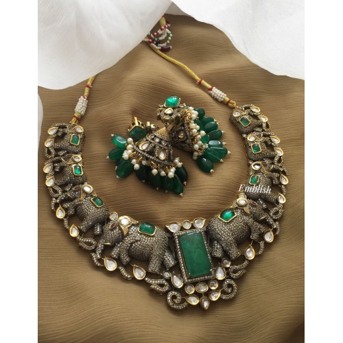 Royal Victorian Grand Haathi Neckpiece - Green