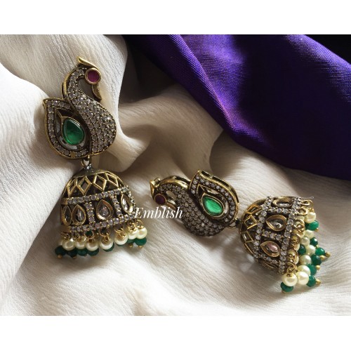 Victorian Swan Jhumkha - Green