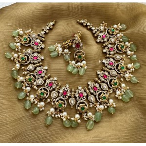 Victorian Kundan Jadau Flower Pastel Bead Neckpiece - Short