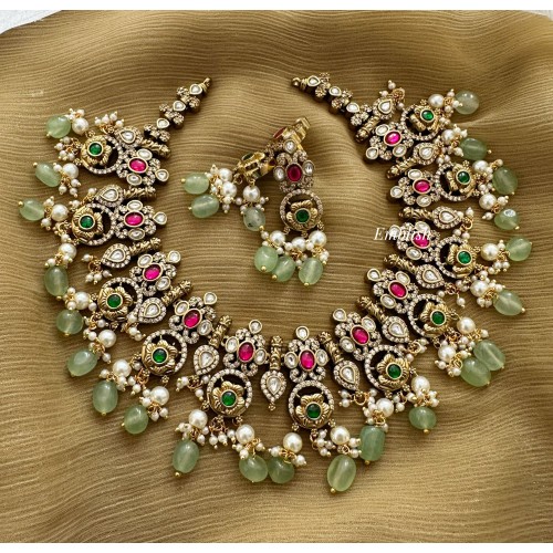 Victorian Kundan Jadau Flower Pastel Bead Neckpiece - Short