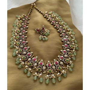 Victorian Kundan Jadau Flower Pastel Bead Neckpiece - Long