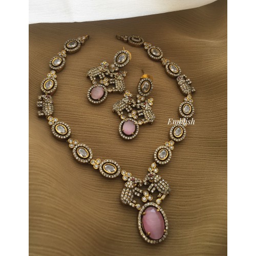 Victorian Double Haathi Neckpiece - Pink