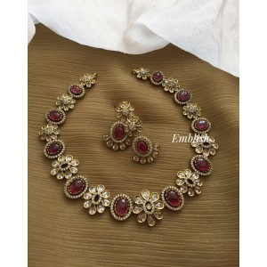 AD Flower with Oval Neckpiece - Red