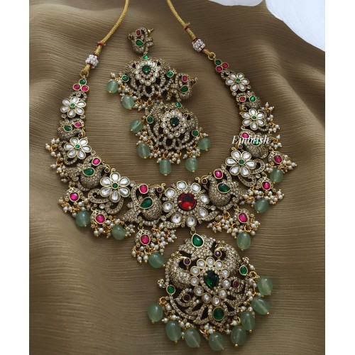 Victorian kundan jadau Flower double peacock Neckpiece