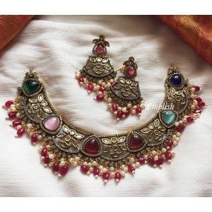 Victorian Navarathna Flower Neckpiece