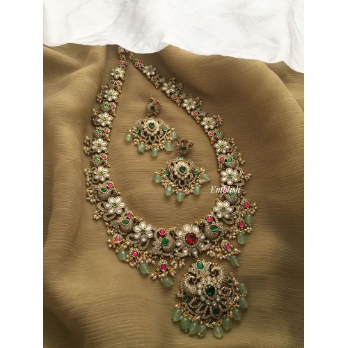 Victorian kundan jadau Flower double peacock Long Neckpiece