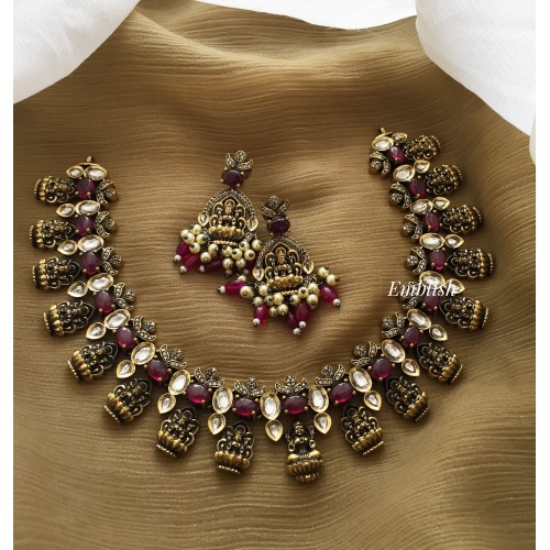 Antique Victorian Lakshmi Drop Neckpiece - Red