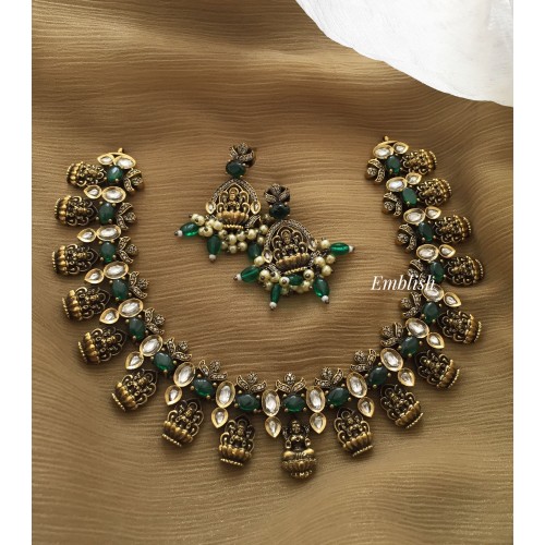 Antique Victorian Lakshmi Drop Neckpiece - Green