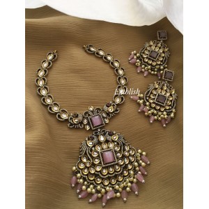 Victorian Double Peacock Neckpiece - Pastel Pink