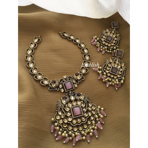 Victorian Double Peacock Neckpiece - Pastel Pink