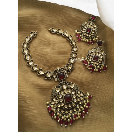 Victorian Double Peacock Neckpiece - Red