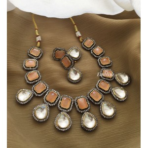  Victorian kundan drop classy neckpiece- light Orange