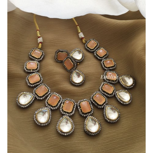  Victorian kundan drop classy neckpiece- light Orange