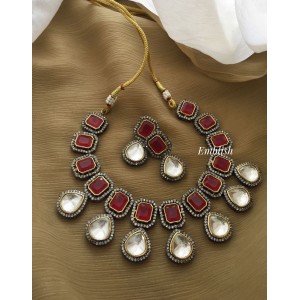  Victorian kundan drop classy neckpiece - Red