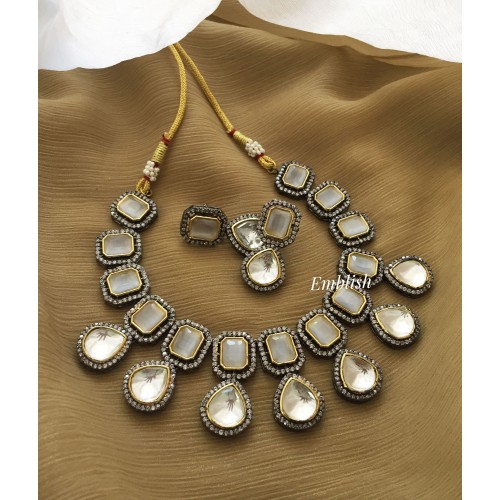 Victorian kundan drop classy  Neckpiece - Grey