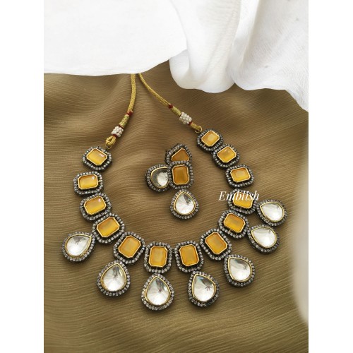 Victorian kundan drop classy  Neckpiece - Yellow