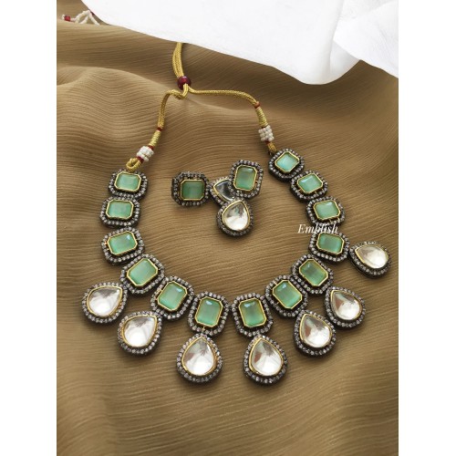 Victorian kundan drop classy  Neckpiece - Mint Green