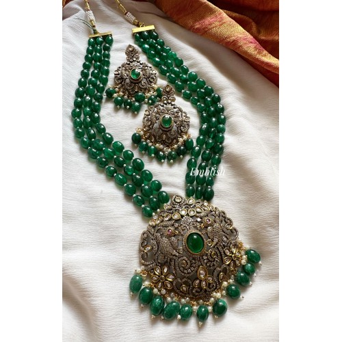 Royal Victorian  Flower with Double parrot Pearl Mala Neckpiece - Green