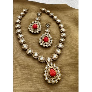 Royal Victorian leaf intricate Flower Pendant Neckpiece - Orange 