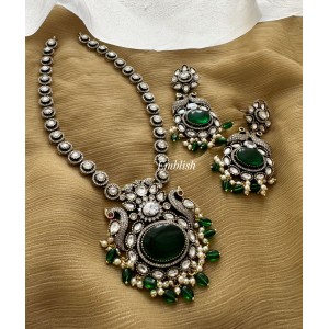 Victorian Flower Double Peacock Neckpiece - Green