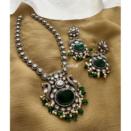 Victorian Flower Double Peacock Neckpiece - Green