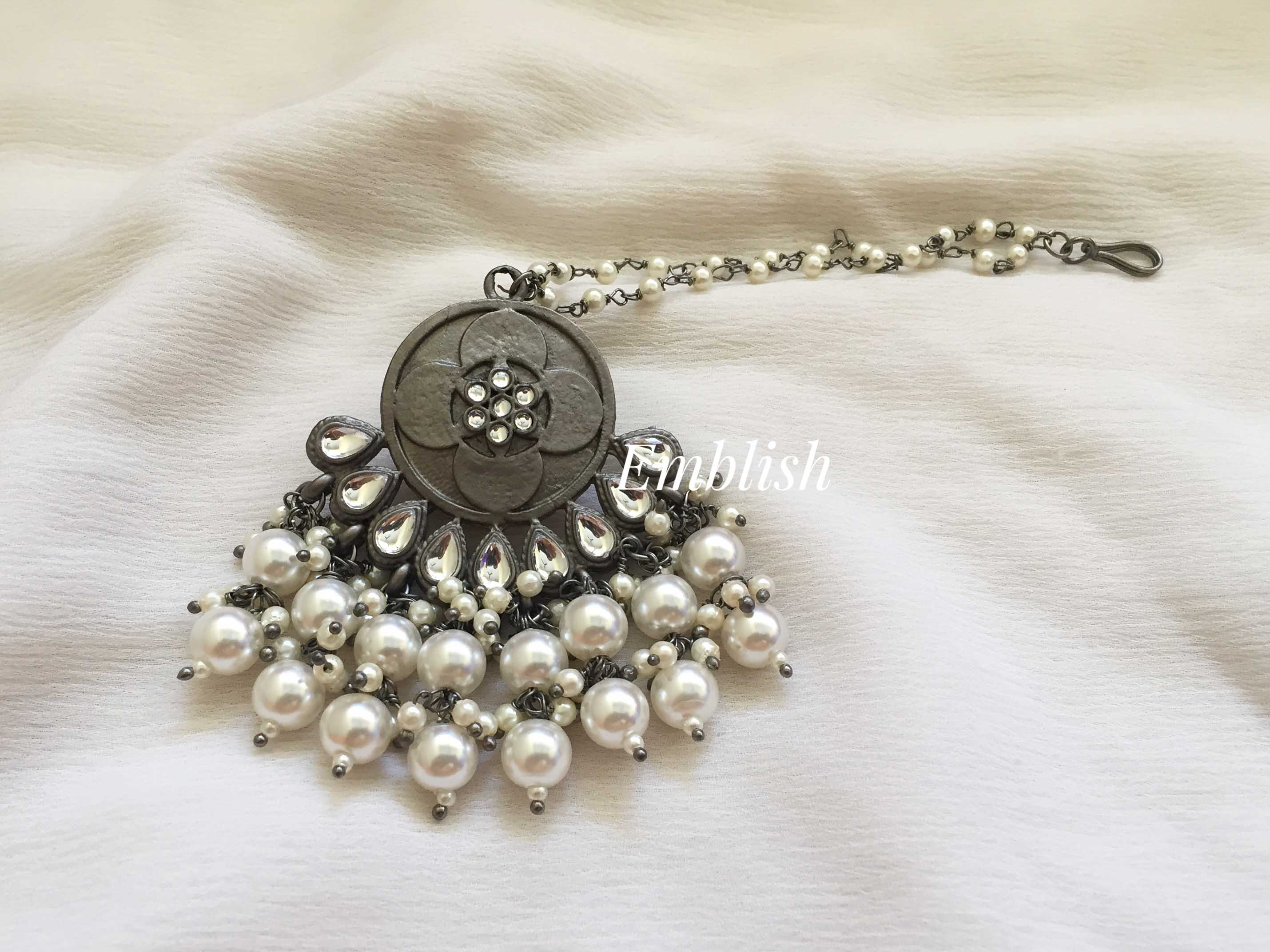High quality black metal polish colour beads bunch Chandbali