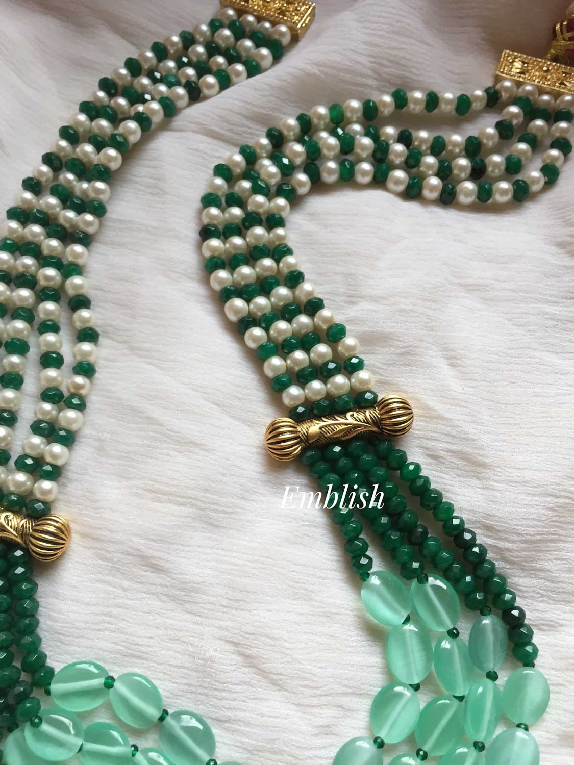 Kundan Drop Semi agate precious beads temple neckpiece -Lakshmi 