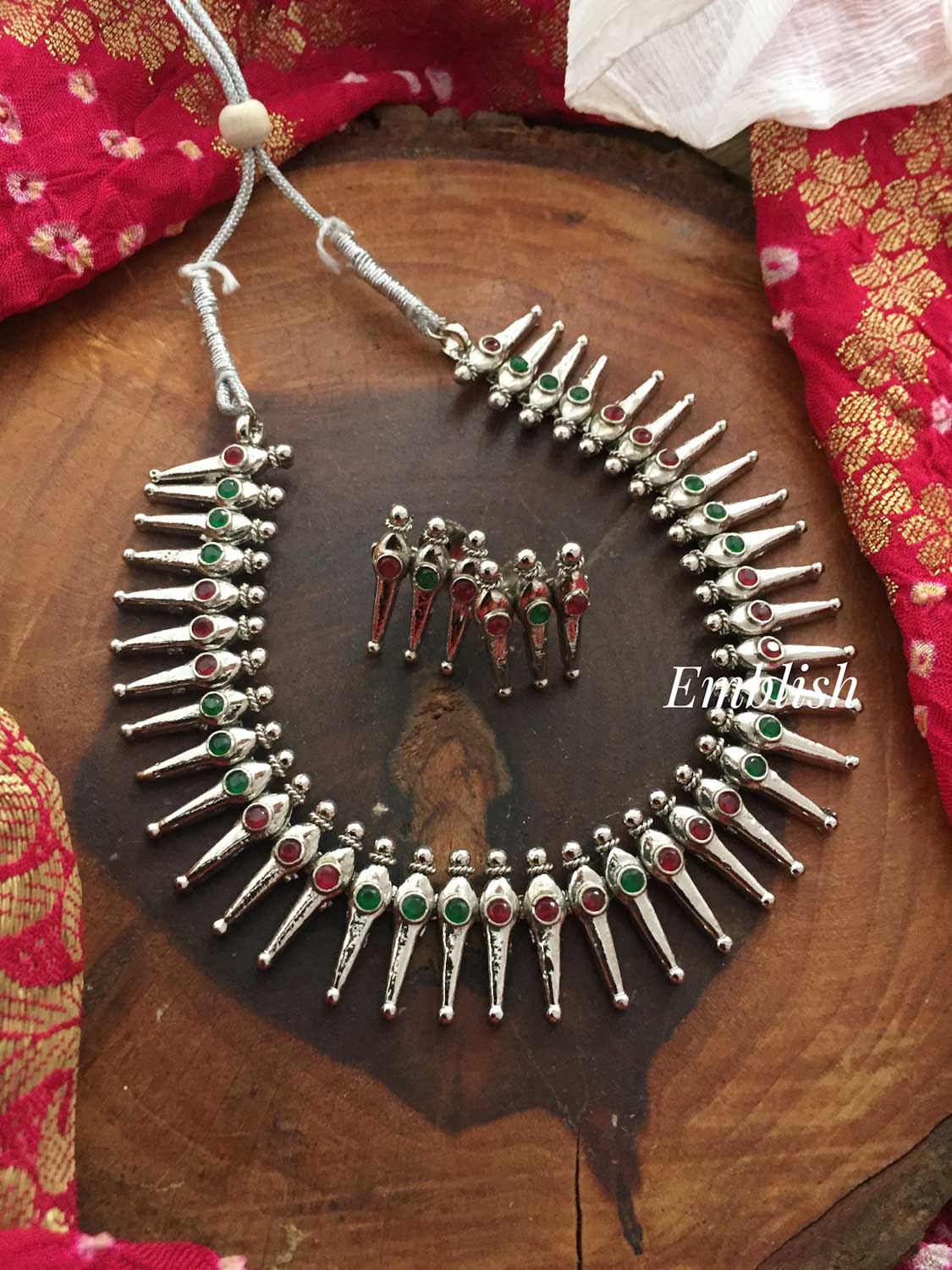 German Silver red and green Neckpiece