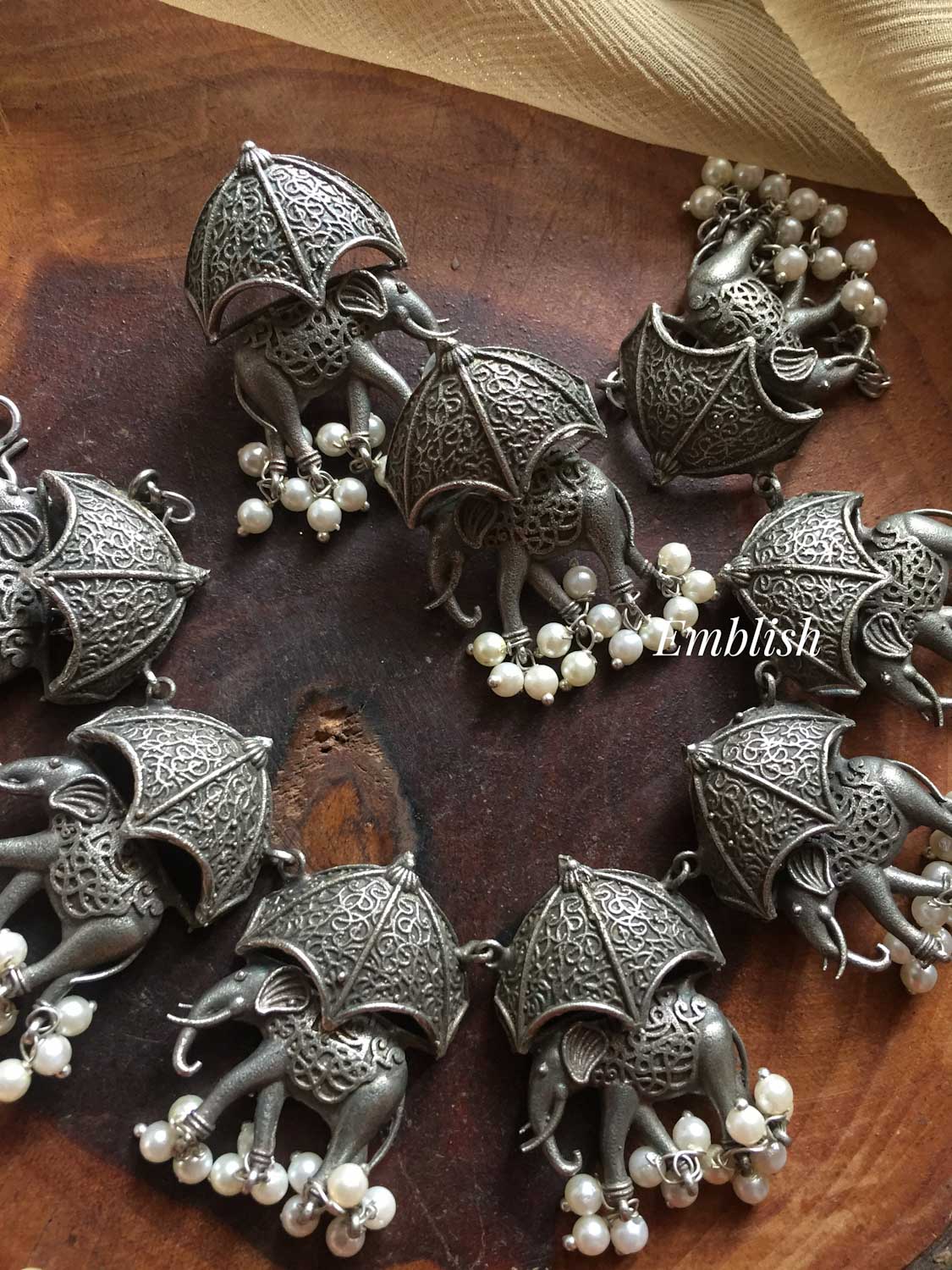 German silver Haathi with Pearl Neckpiece