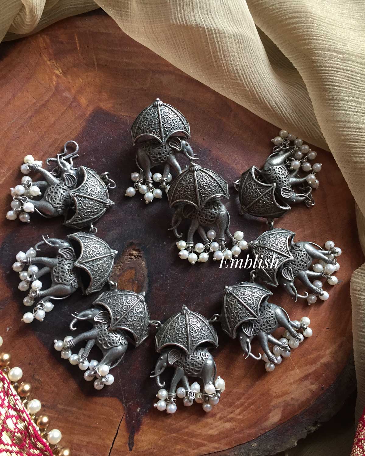 German silver Haathi with Pearl Neckpiece